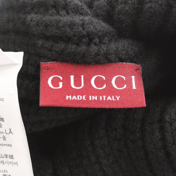 NWT Gucci Wool Cashmere Beanie Hat with Gold-Tone Double G in Black (L) - Picture 4 of 9